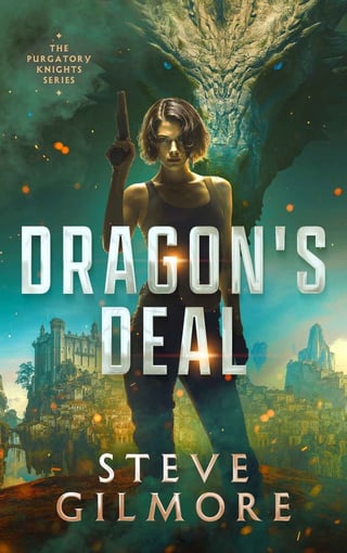 Book cover for Dragons Deal by Steve Gilmore, featuring a woman with gun and mystical dragon imagery above a fantasy cityscape